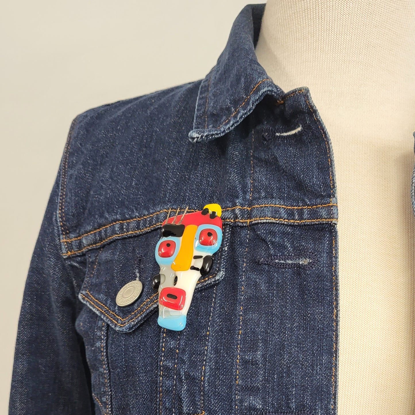 LAP - Cubist-inspired fused glass brooch.