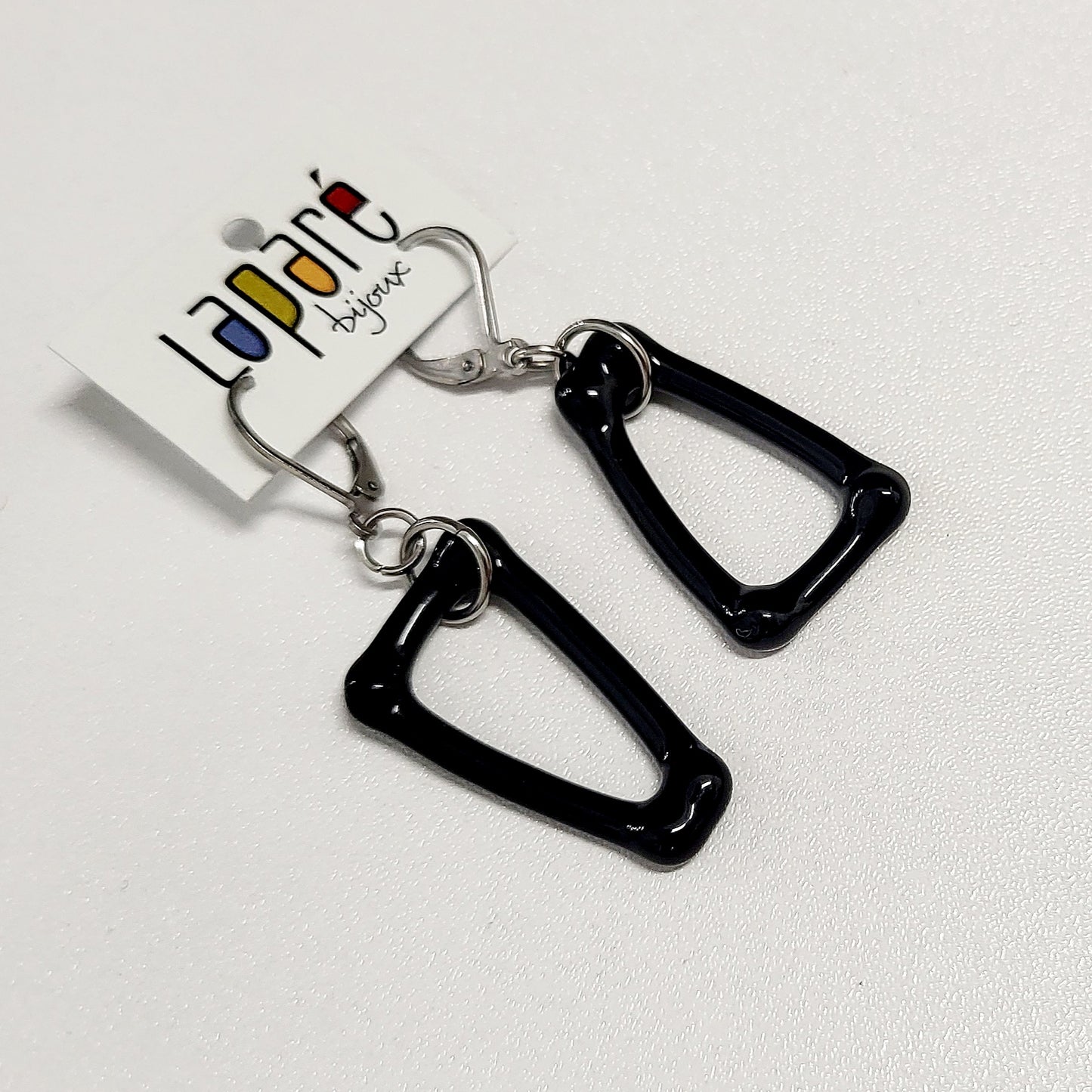LAP - Black geometric fused glass earrings.