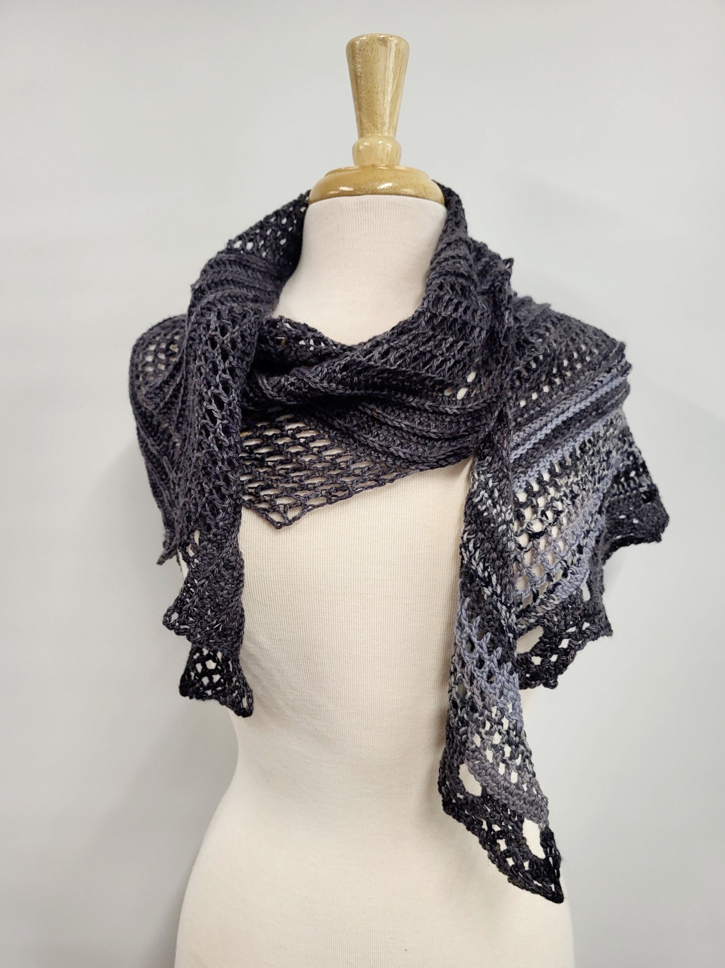 MPA - Crocheted "Dragon Tail" Shawl in Shades of Gray
