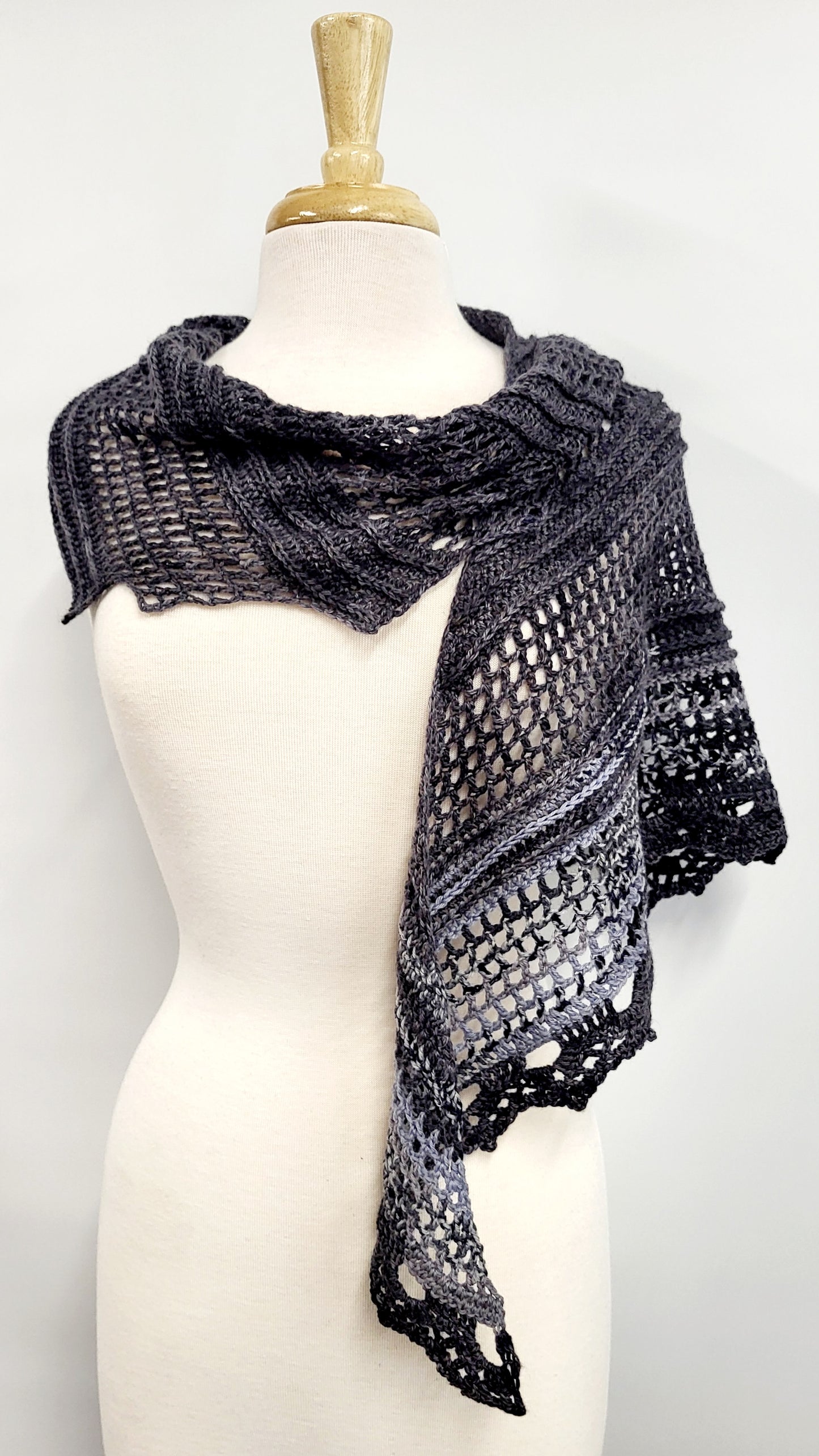 MPA - Crocheted "Dragon Tail" Shawl in Shades of Gray