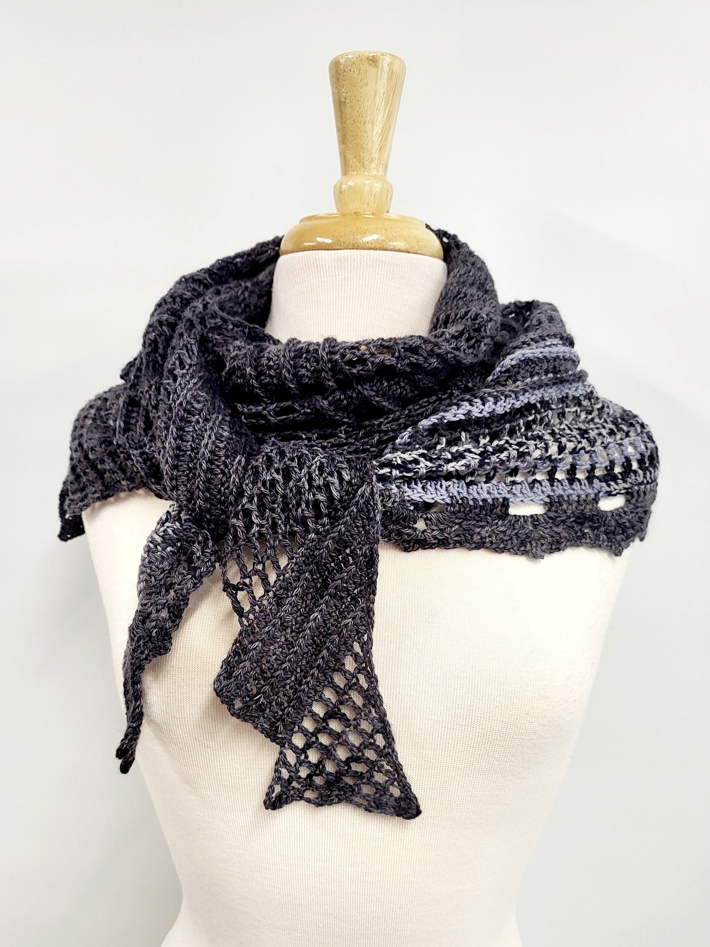 MPA - Crocheted "Dragon Tail" Shawl in Shades of Gray