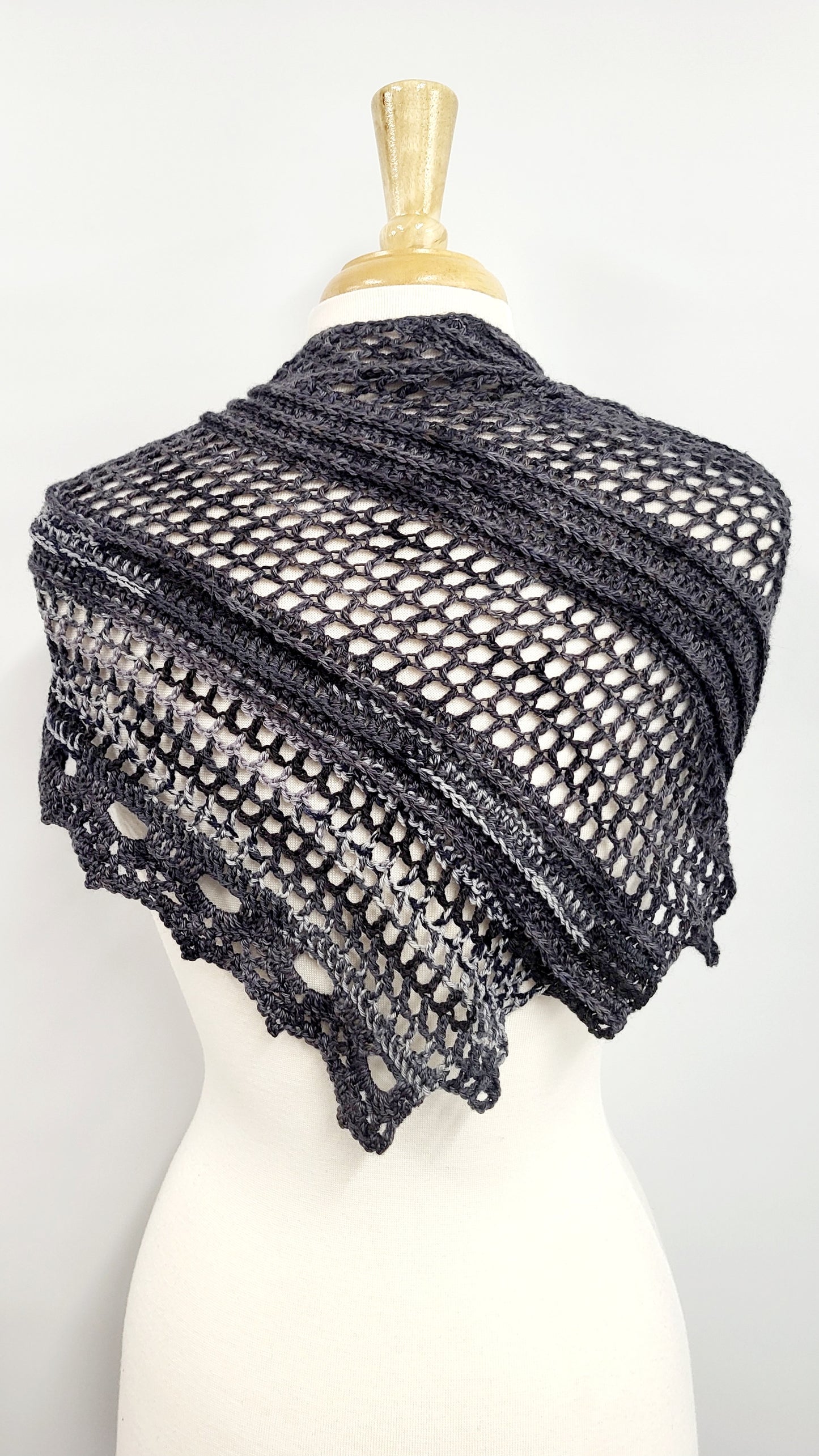MPA - Crocheted "Dragon Tail" Shawl in Shades of Gray