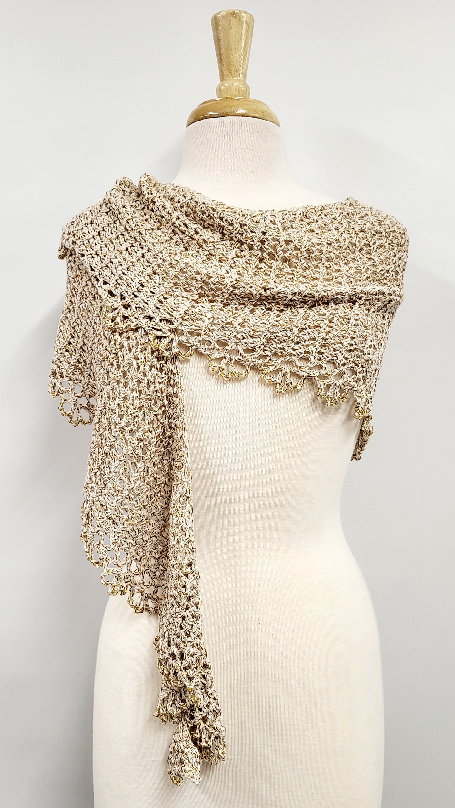 MPA - Florescence crochet shawl, beige and gold