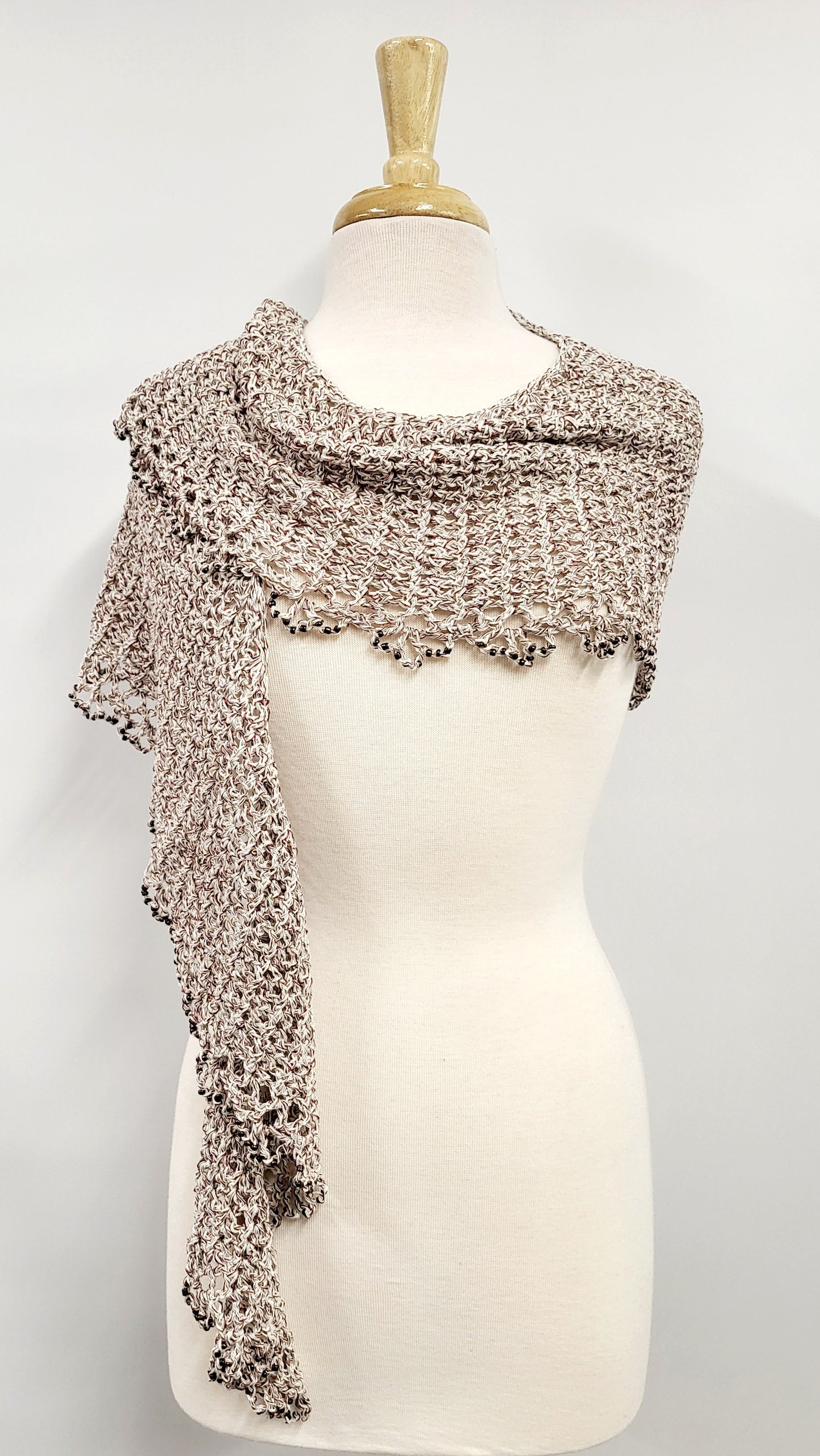 MPA - Florescence crochet shawl, beige and burgundy