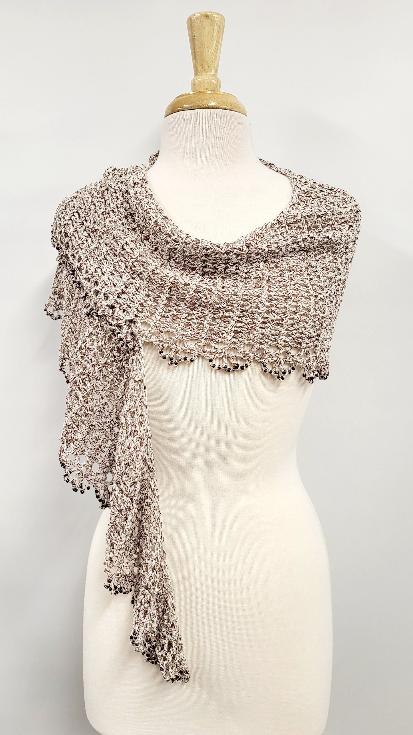 MPA - Florescence crochet shawl, beige and burgundy