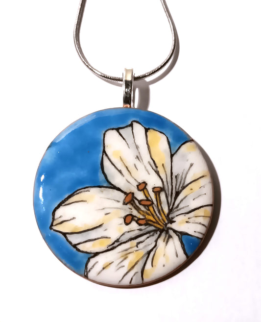 CHA - Pendentif en émail sur cuivre - Collection Flora 2 bleu
