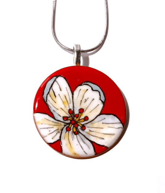 CHA - Pendentif en émail sur cuivre - Collection Flora 2 rouge