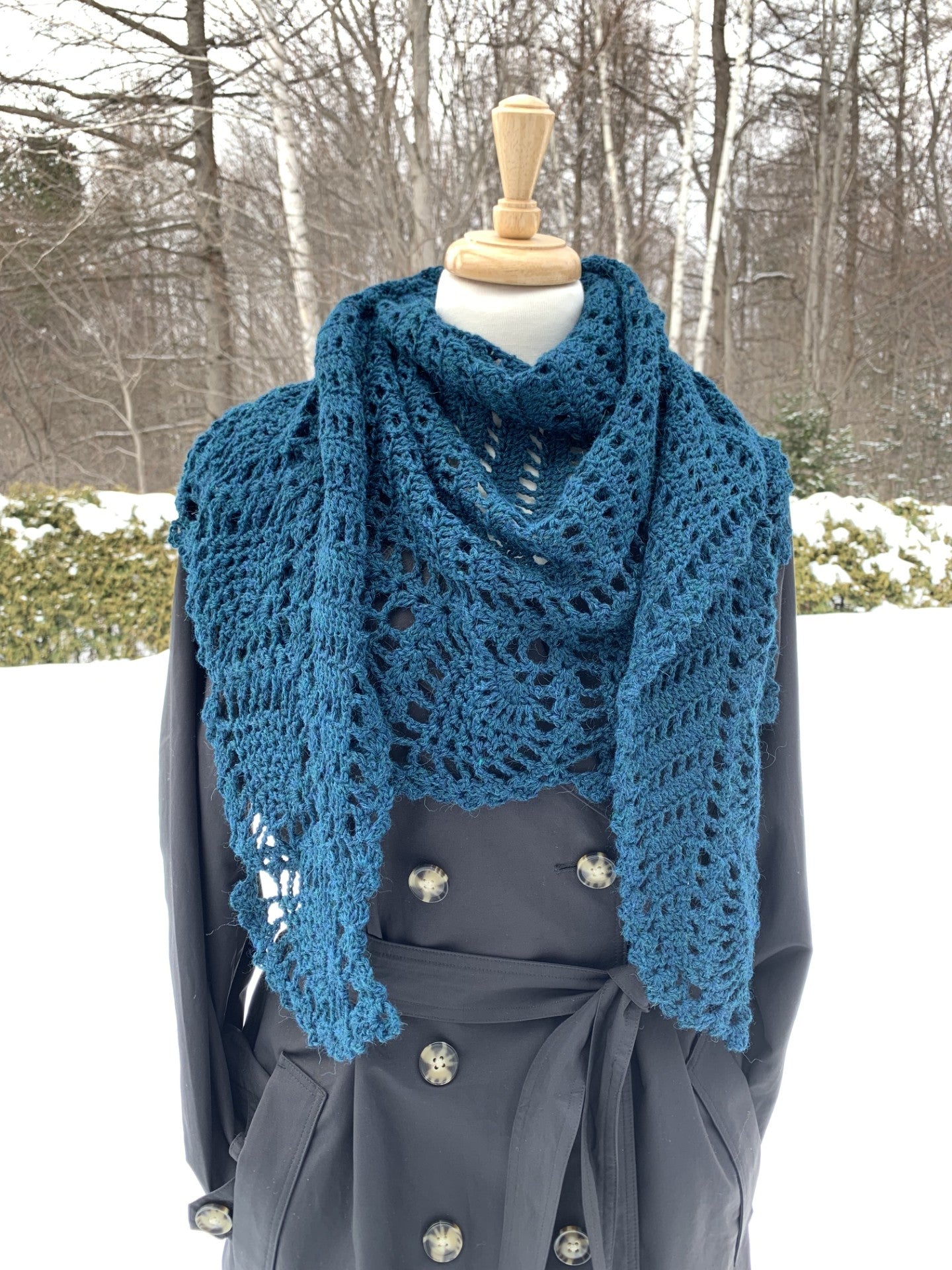 MPA - Teal Blue Pineapple Crochet Shawl