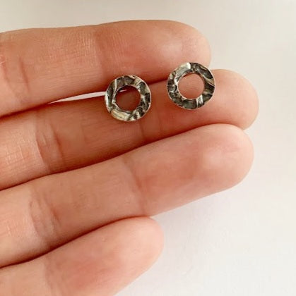 SEY - Sterling silver donut and diamond ear jackets.