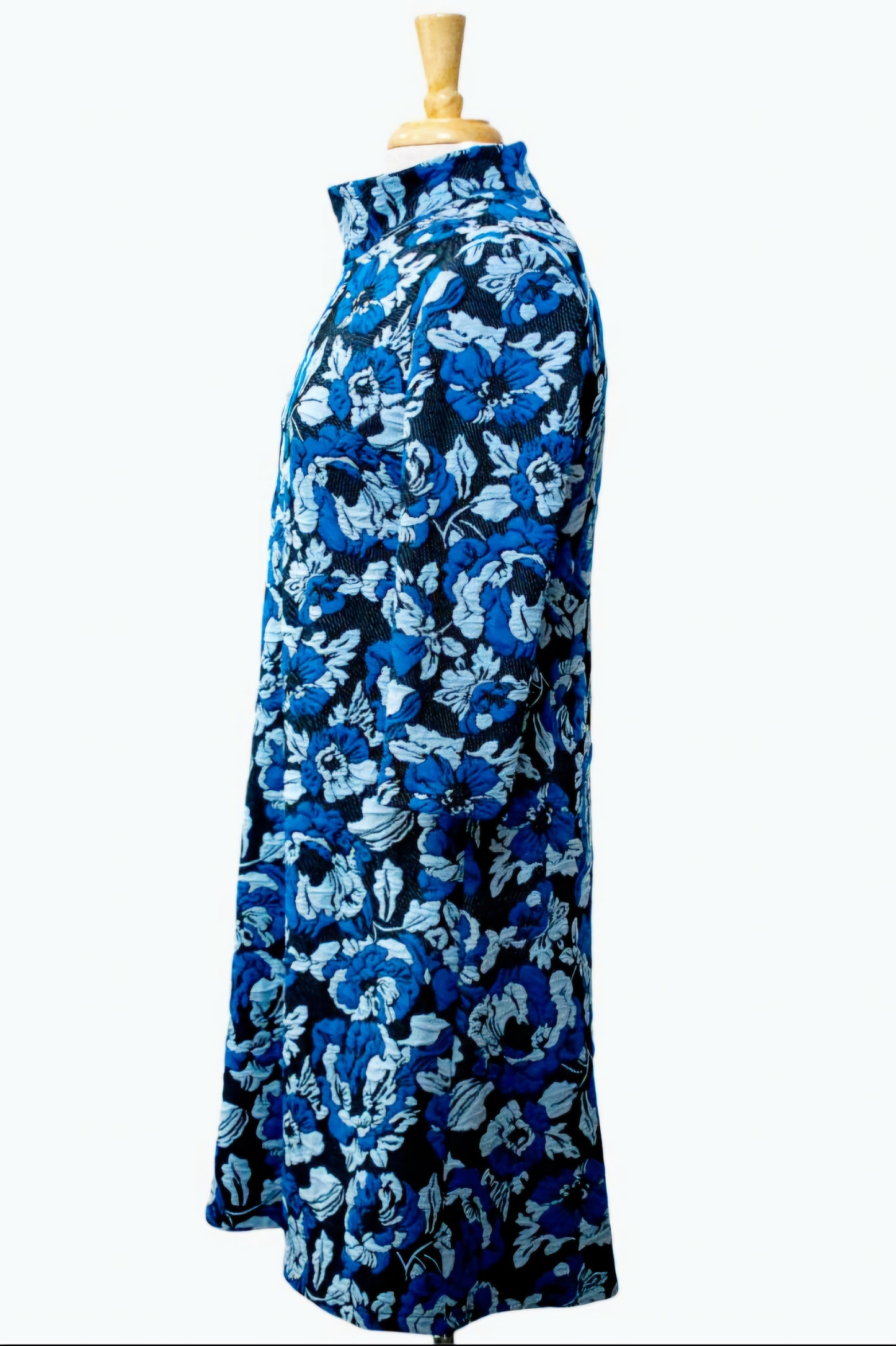 'Christine' three-quarter sleeve high neck dress in turquoise floral knit
