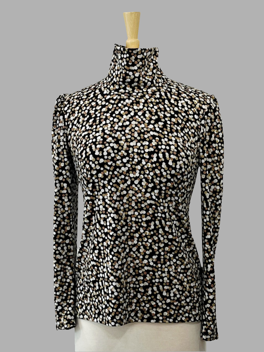 Haut "Lucie" à pois beige, blanc et noir