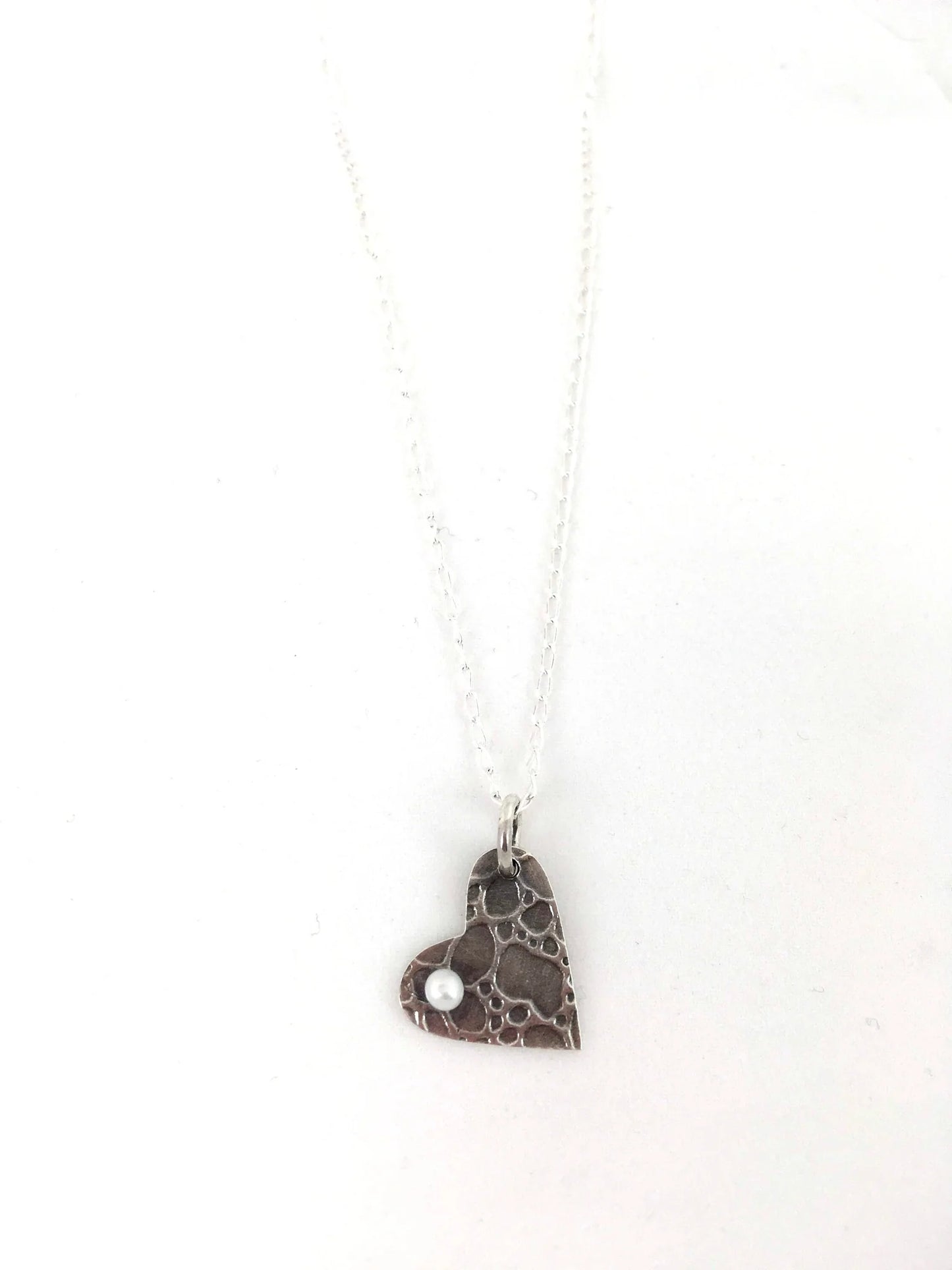 SEY - Textured Heart Pendant Necklace in Silver and Pearl CO04
