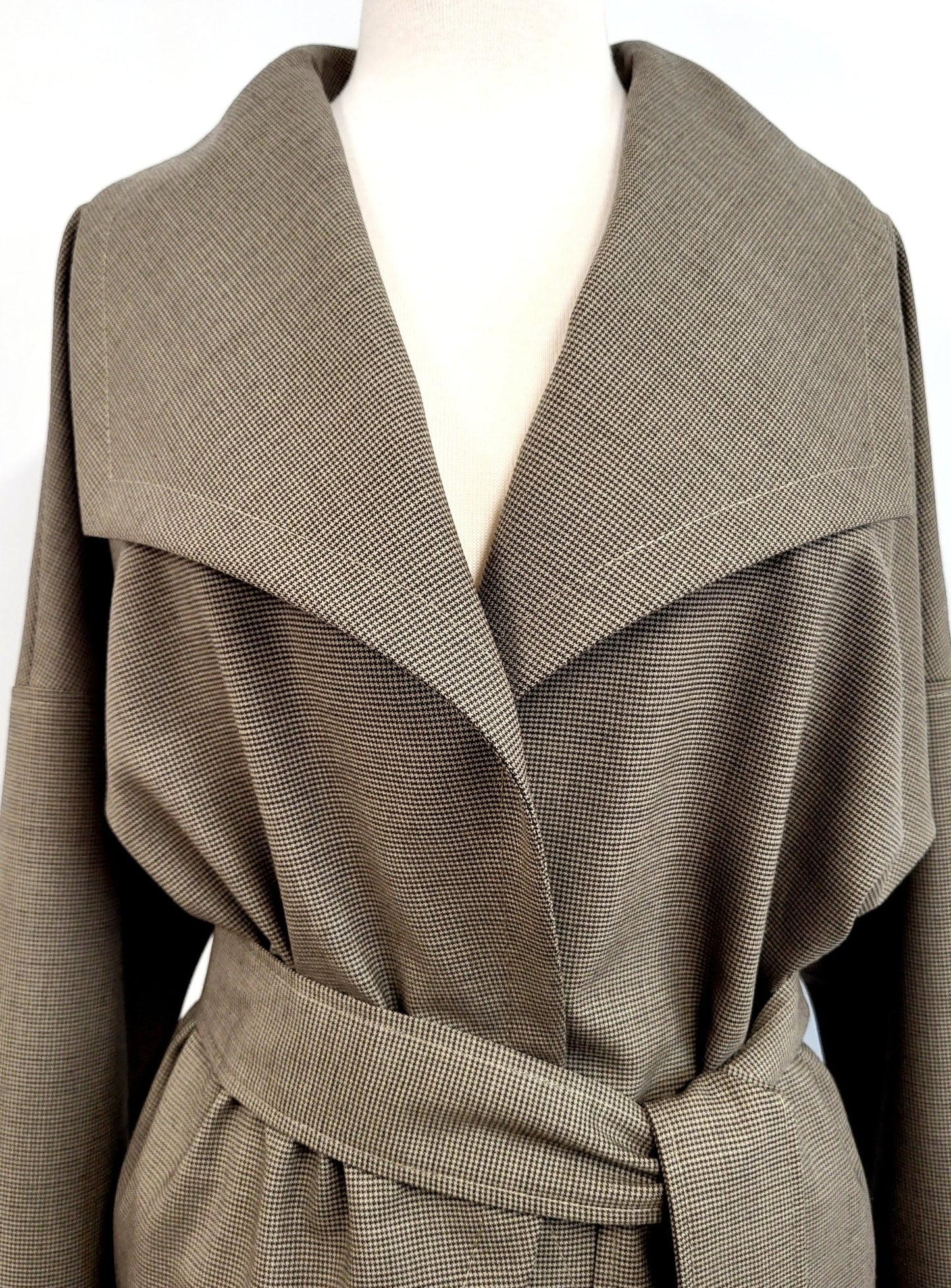 ''Lola'' veste ample en pure laine fine, pied - de - poule taupe. - Christine Mercier atelier - boutique - Christine Mercier