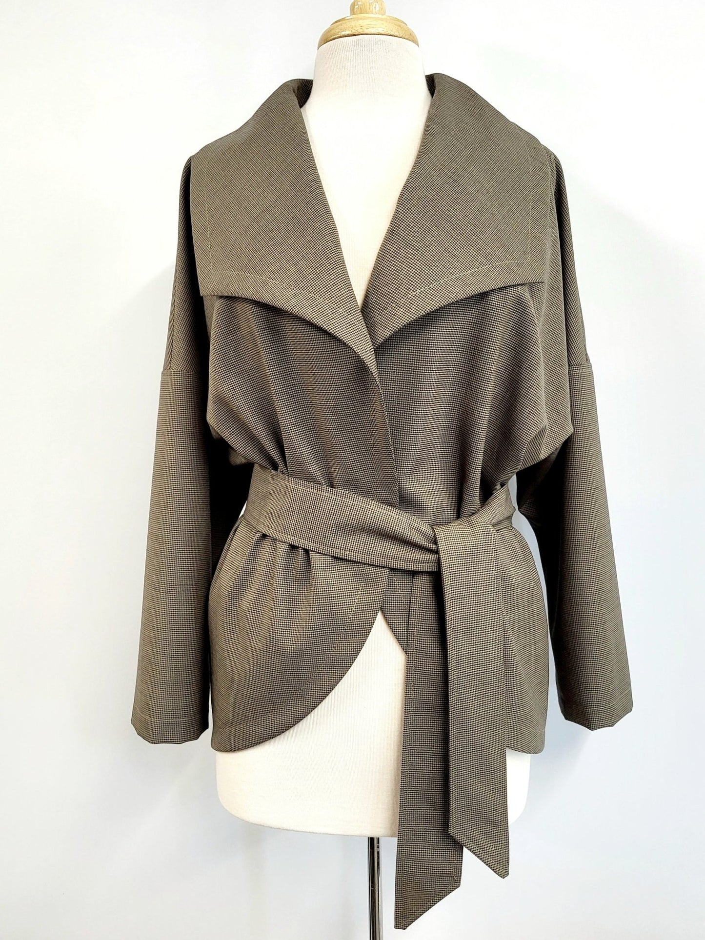 ''Lola'' veste ample en pure laine fine, pied - de - poule taupe. - Christine Mercier atelier - boutique - Christine Mercier