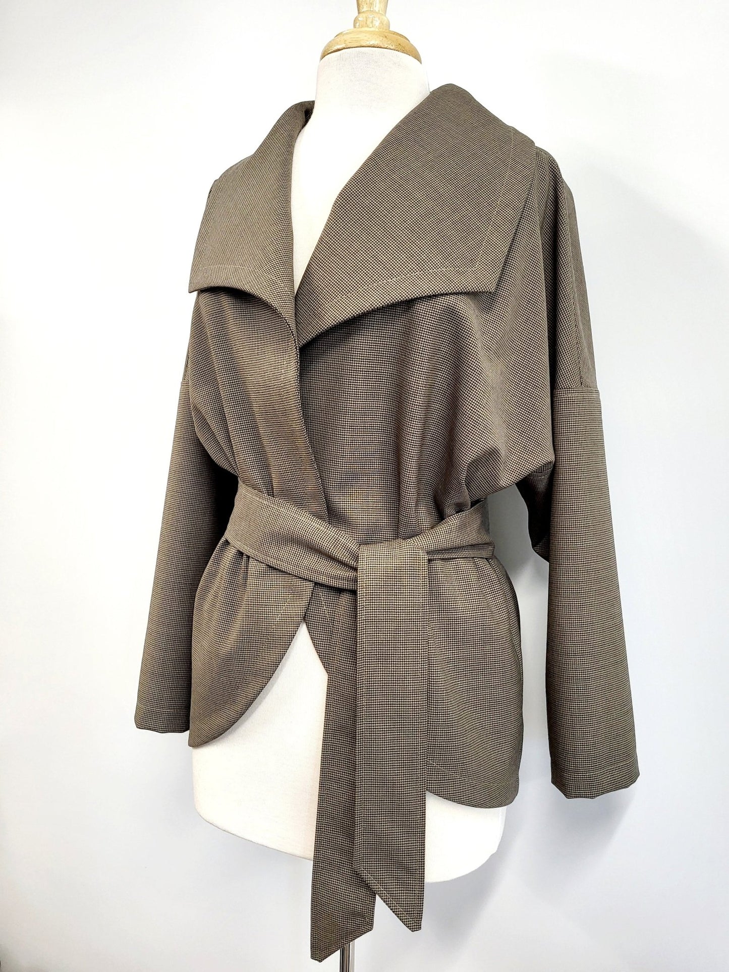 ''Lola'' veste ample en pure laine fine, pied - de - poule taupe. - Christine Mercier atelier - boutique - Christine Mercier