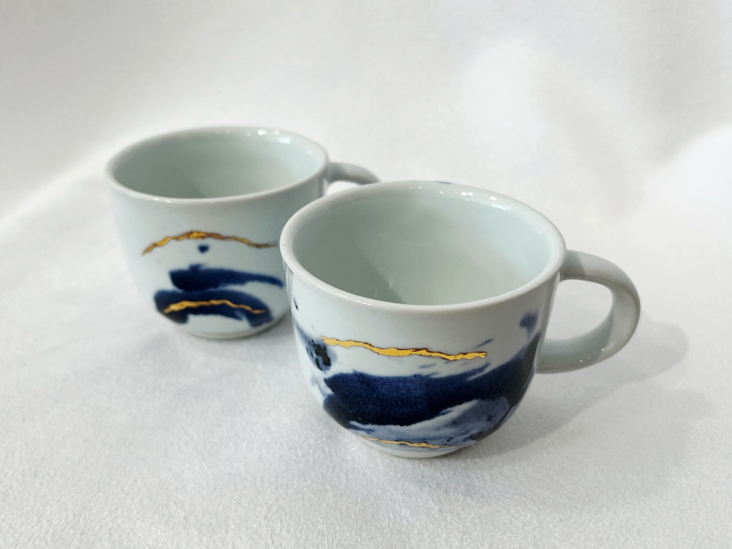 Ensemble théière et tasses bleu et or 23K - Pauline Pelletier