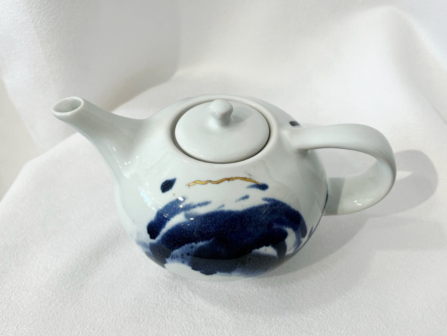 Ensemble théière et tasses bleu et or 23K - Pauline Pelletier