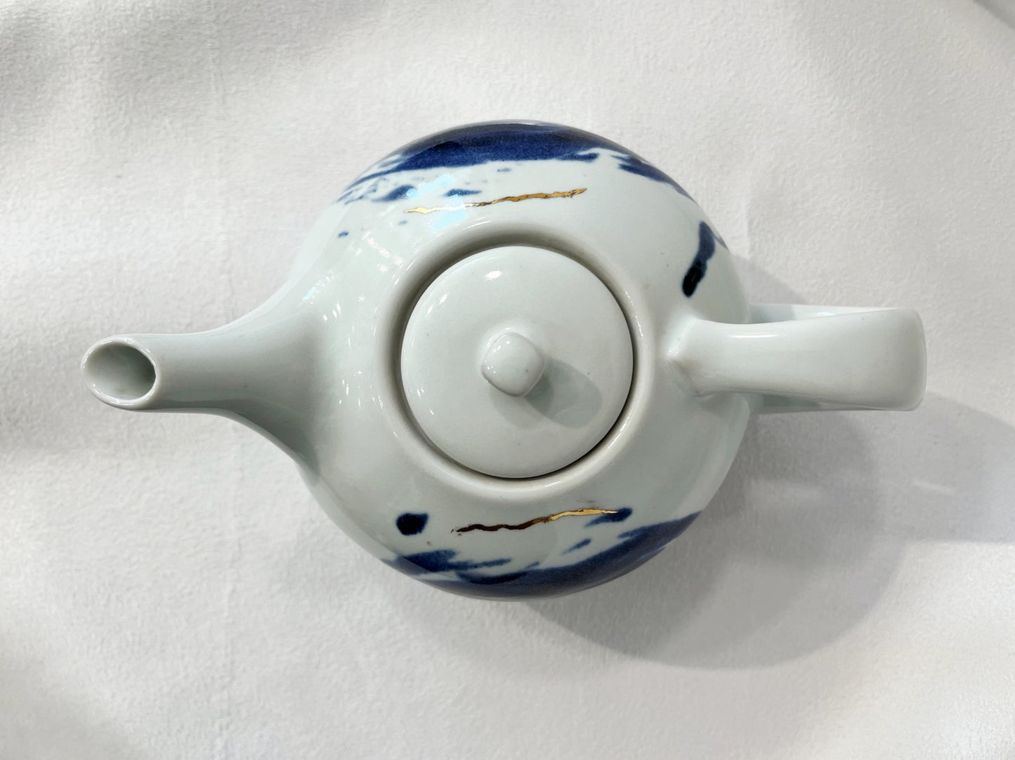 Ensemble théière et tasses bleu et or 23K - Pauline Pelletier