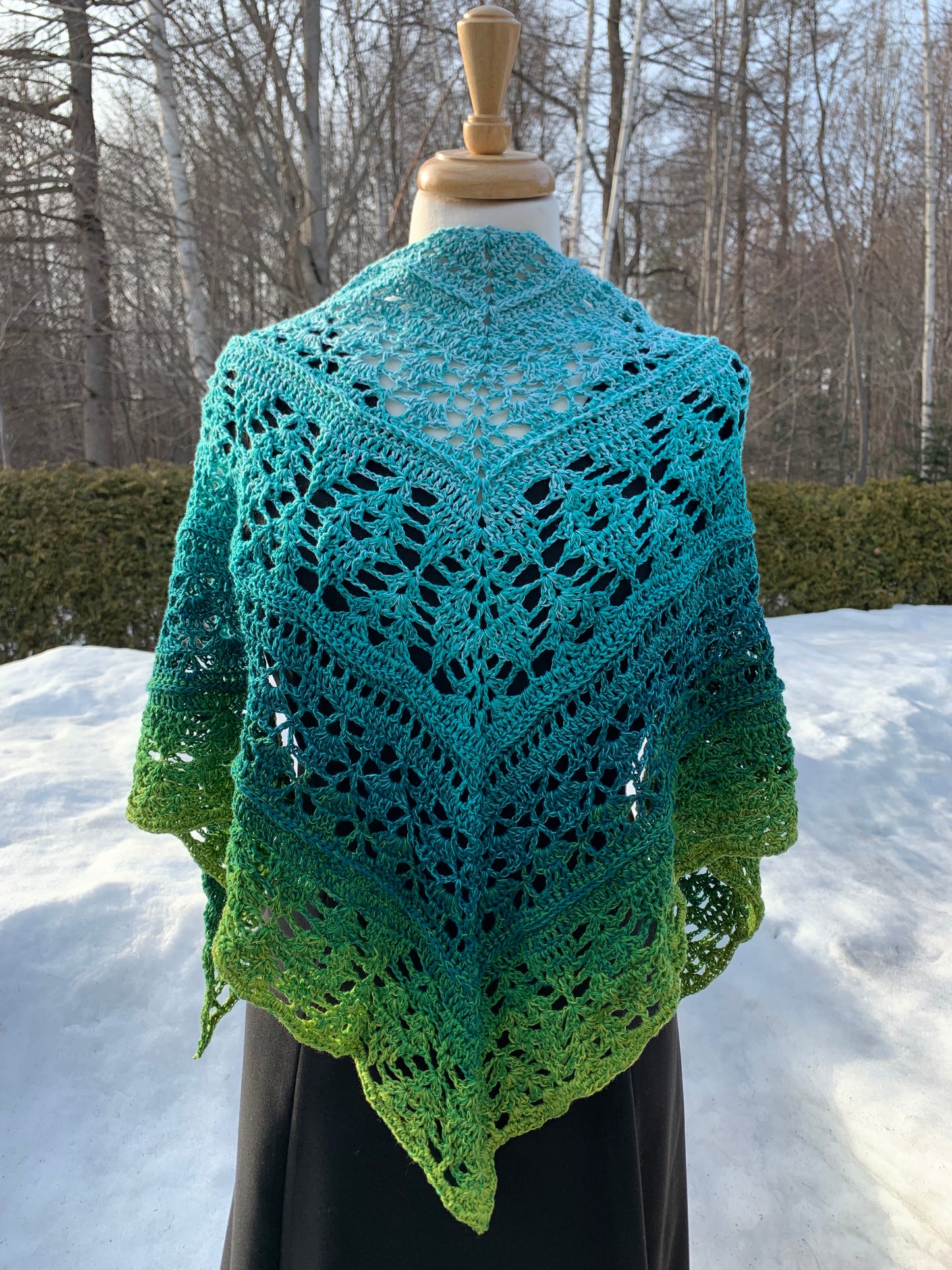 MPA - Turquoise and green crocheted OolongTea shawl.