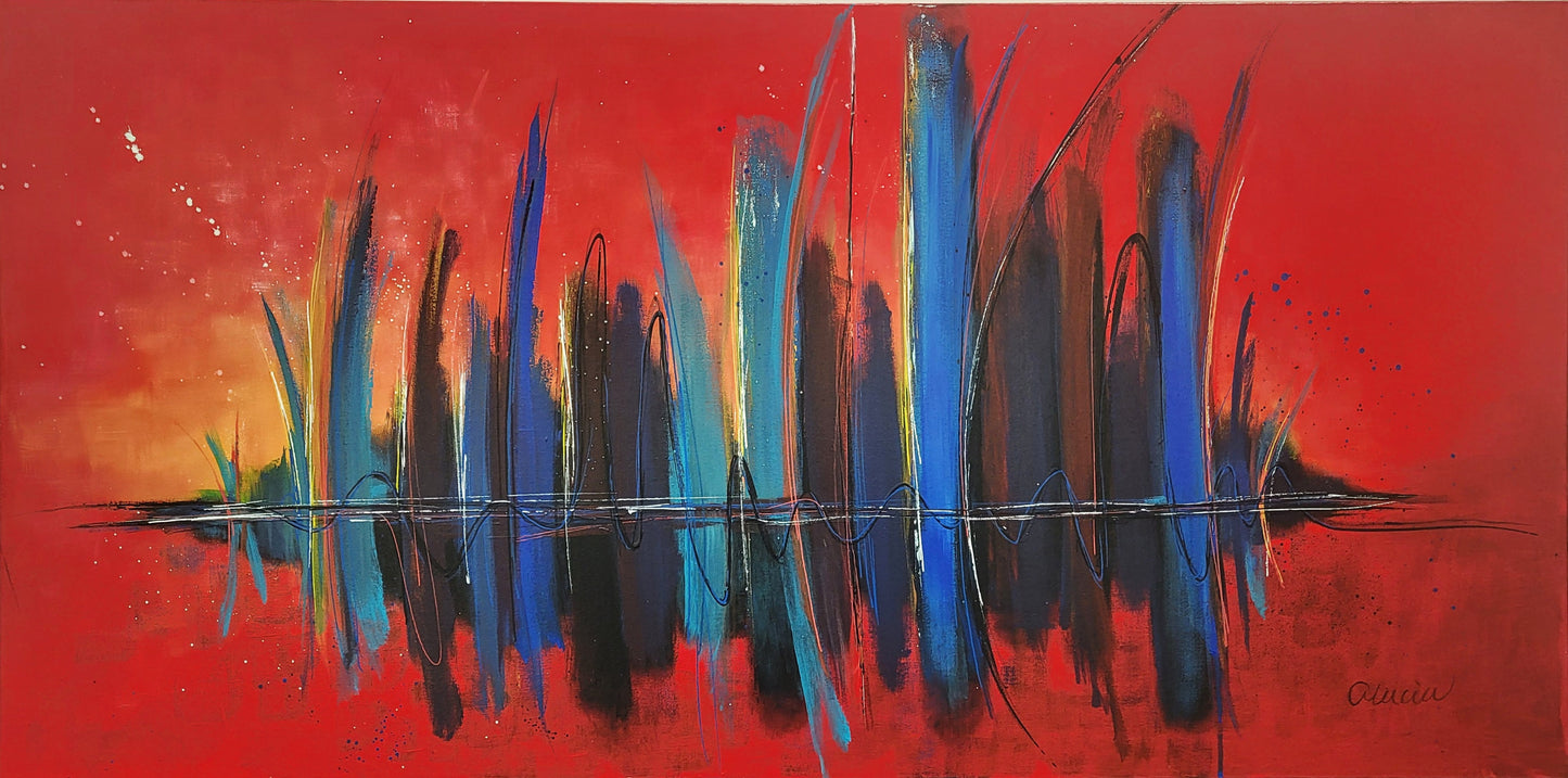 À feu et à sang - tableau 24 x 48 à l'acrylique