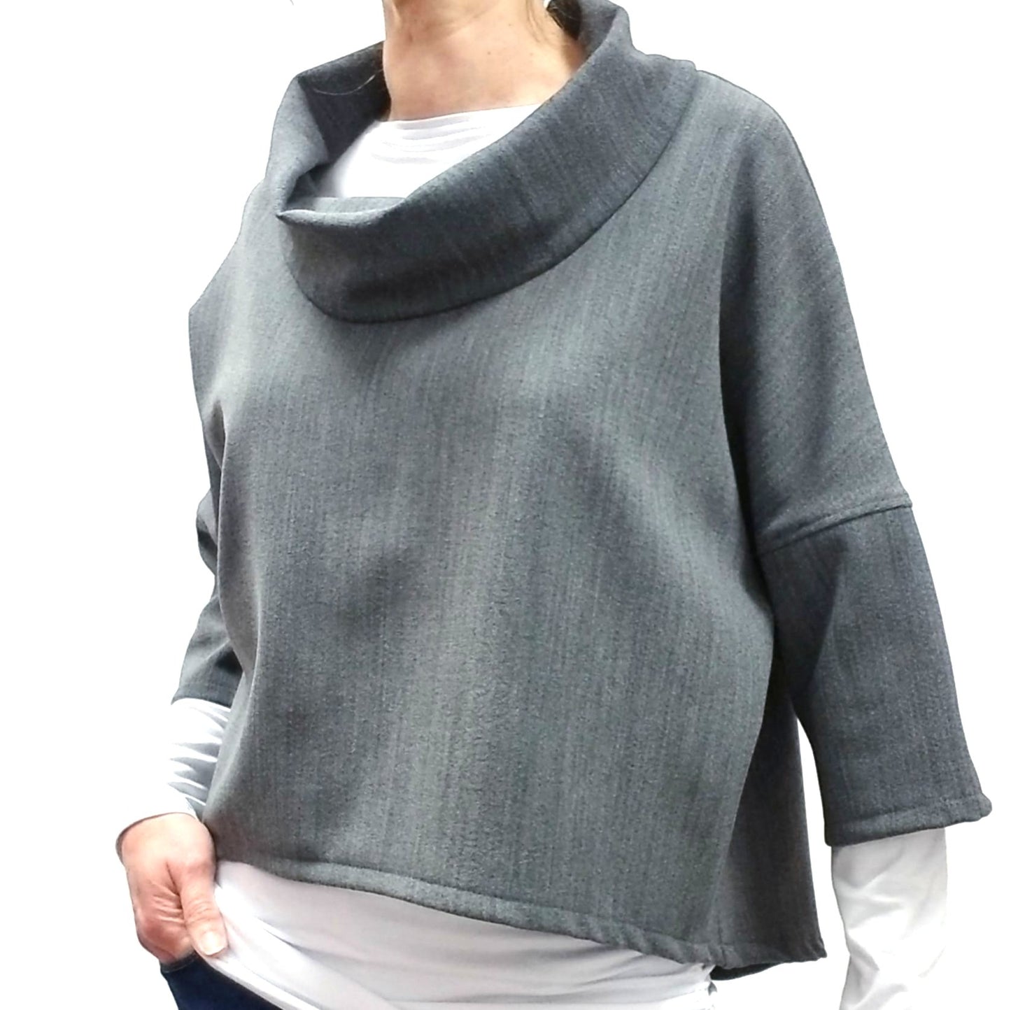 Textured gray stretch wool drop-neck cape