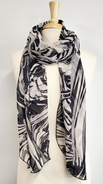 Foulard long imprimé abstrait tons de gris