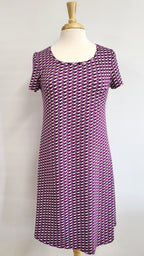 Robe Christine en jersey de polyester, imprimé tons de mauve.