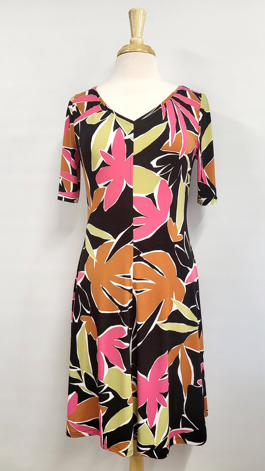 "Alice" dress with colorful foliage on a black background