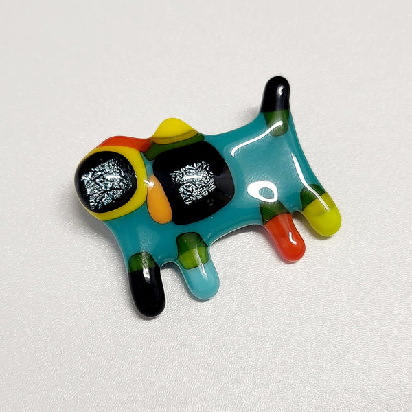 LAP - Broche chat turquoise en verre fusionné, artiste québécoise.