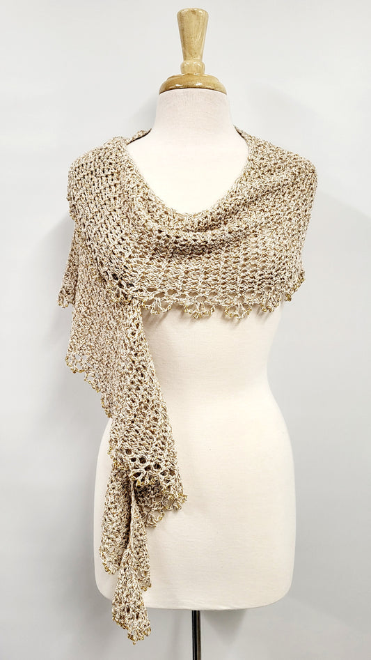 MPA - Châle Florescence tricoté au crochet, beige et doré