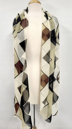 Foulard long et léger aux motifs géométriques en tons de terre et de noir