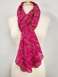 Long fuchsia silk scarf with paisley print