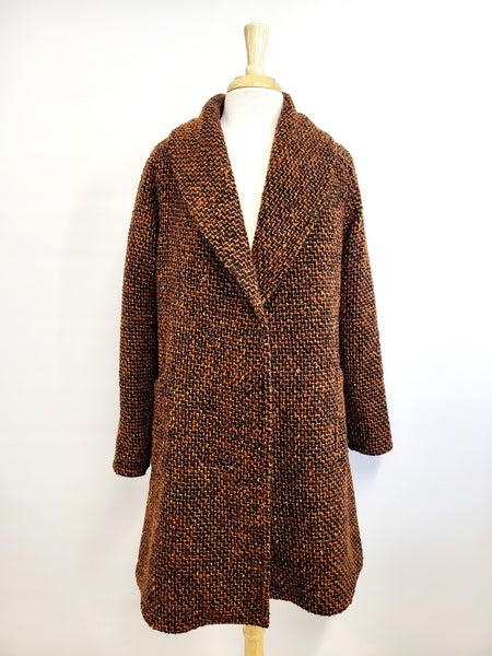 Manteau d'entre-saison en lainage bouclé ocre et noir