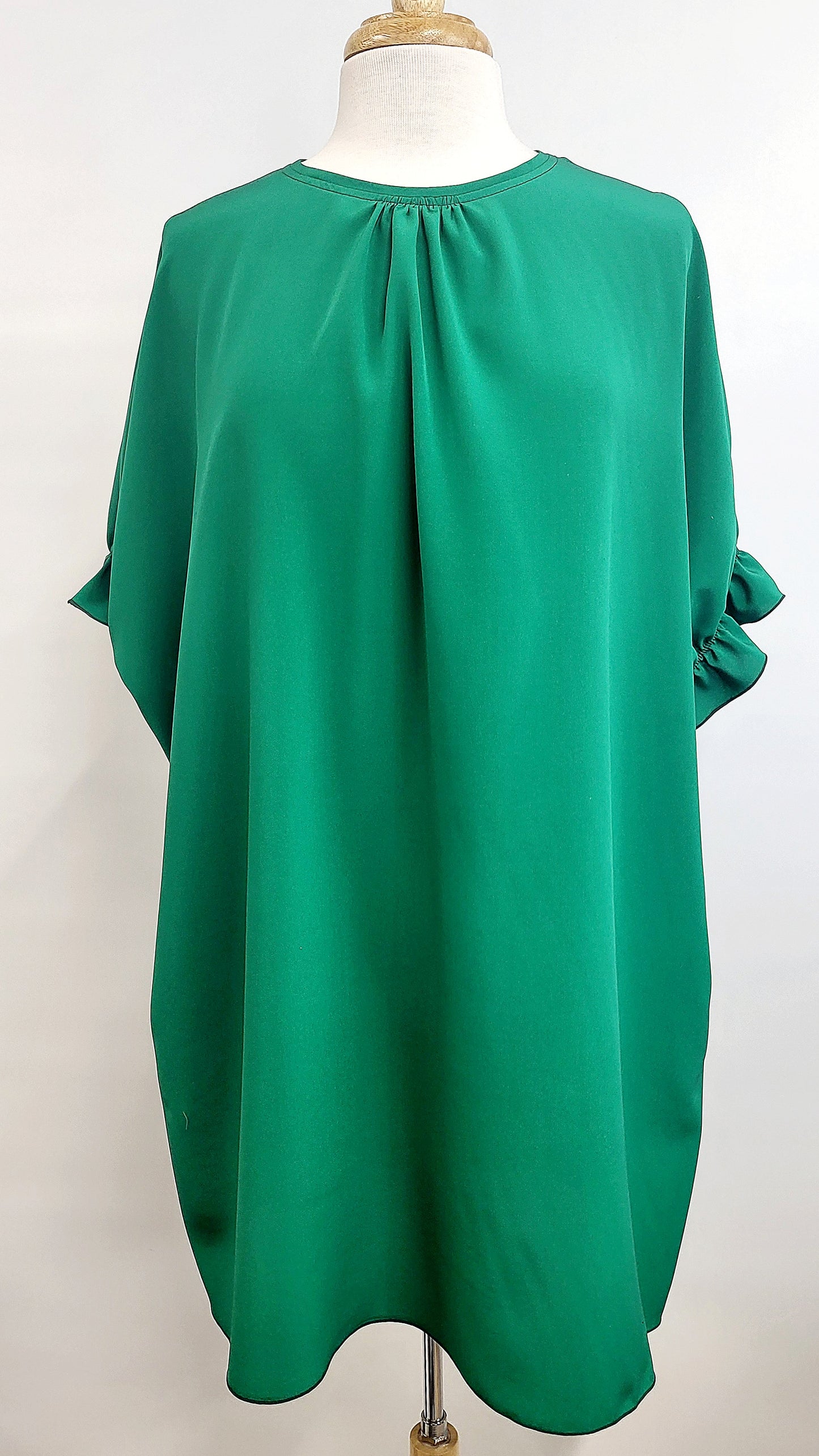 "Hélène" tunic in pure emerald green silk, one size