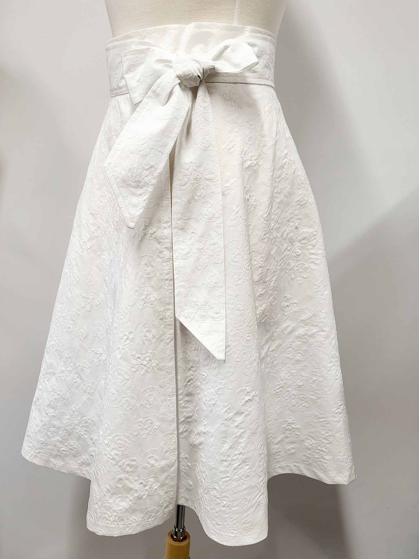 Tone-on-tone embroidered cotton wrap skirt