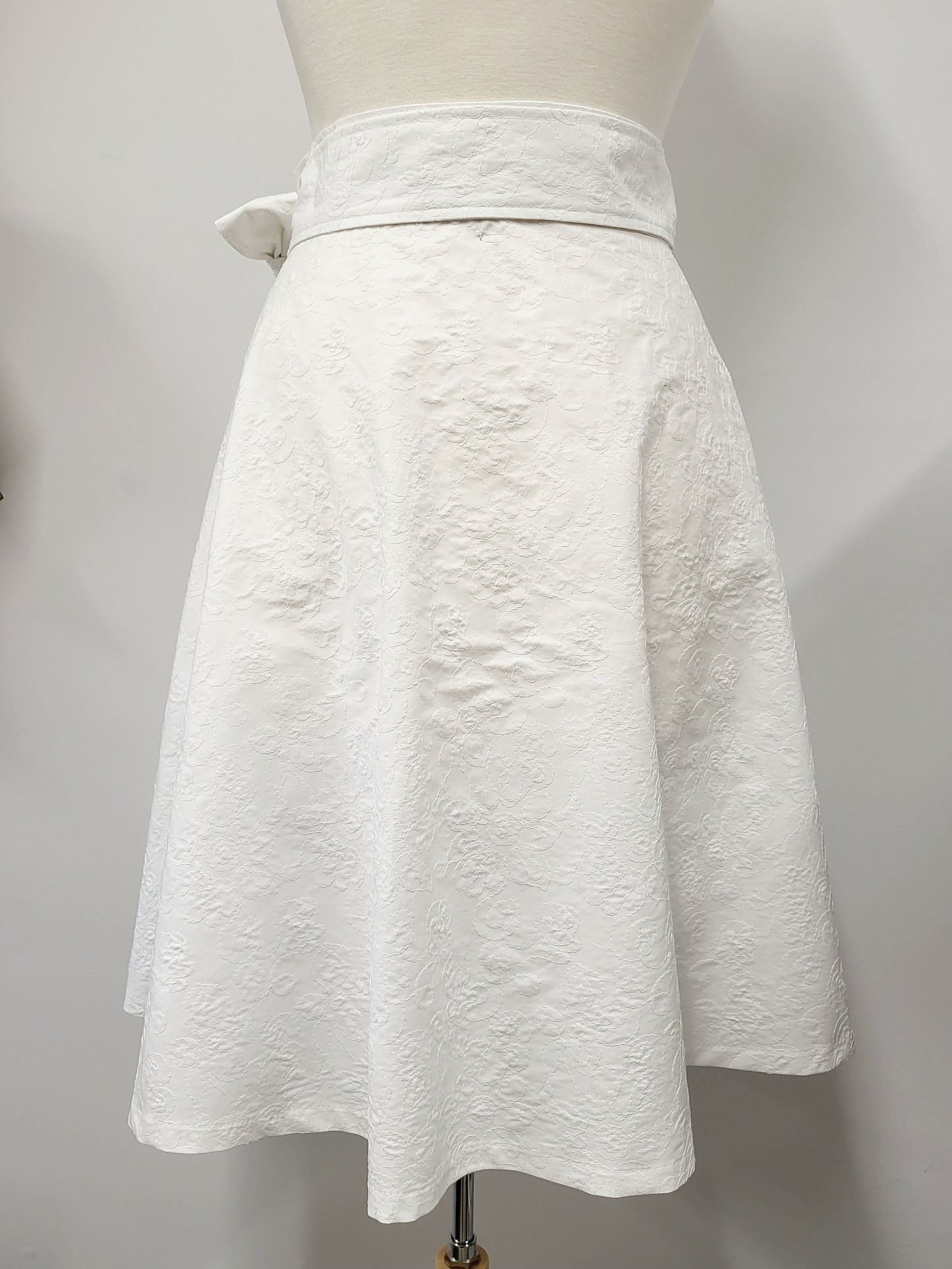 Tone-on-tone embroidered cotton wrap skirt