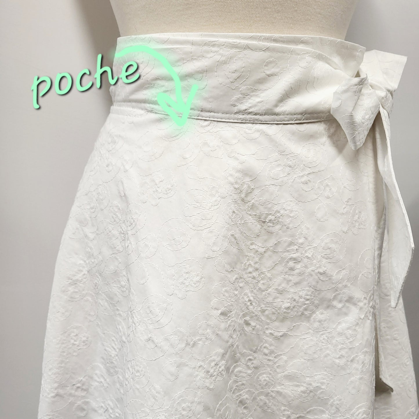 Tone-on-tone embroidered cotton wrap skirt