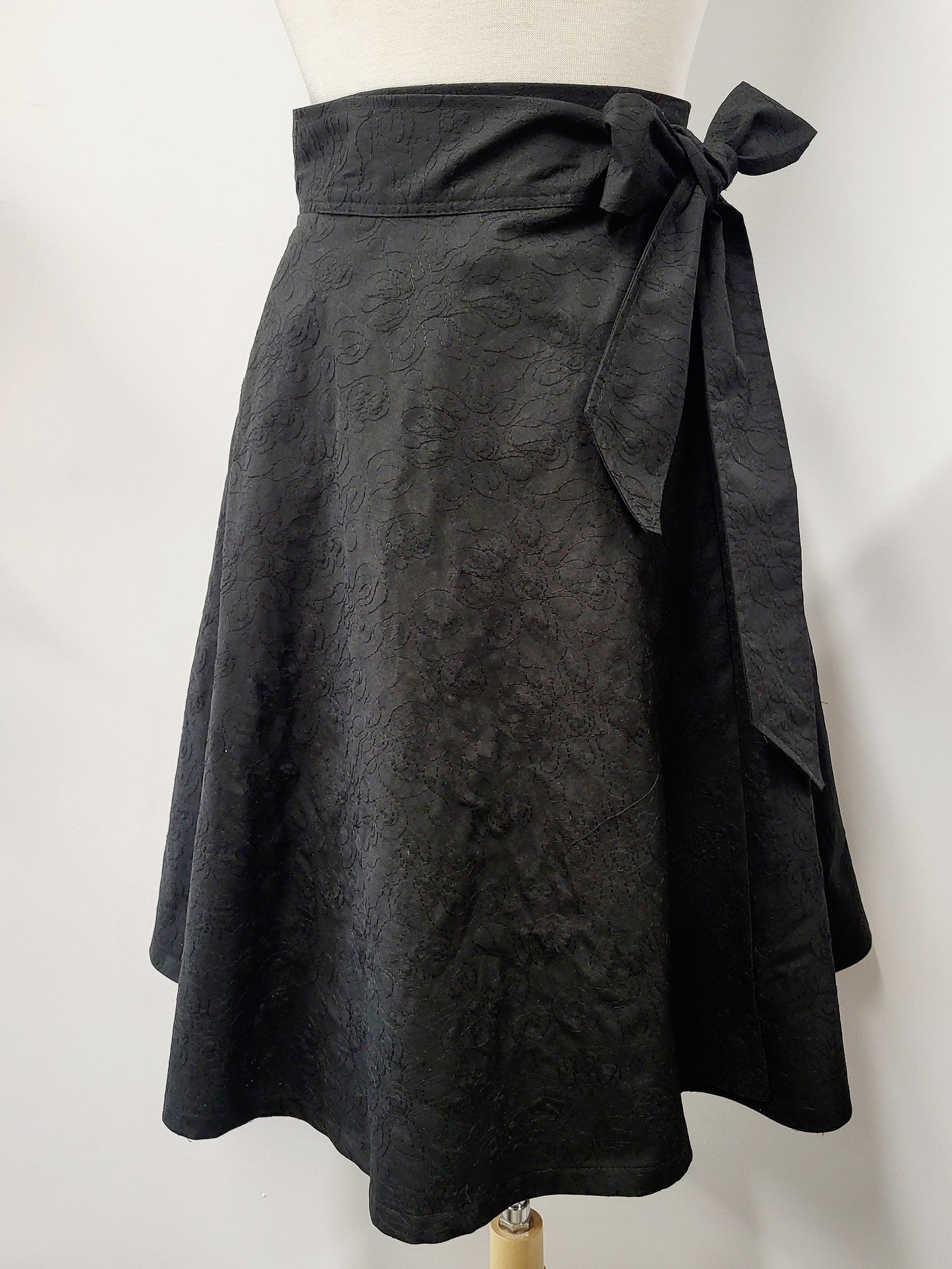 Tone-on-tone embroidered cotton wrap skirt