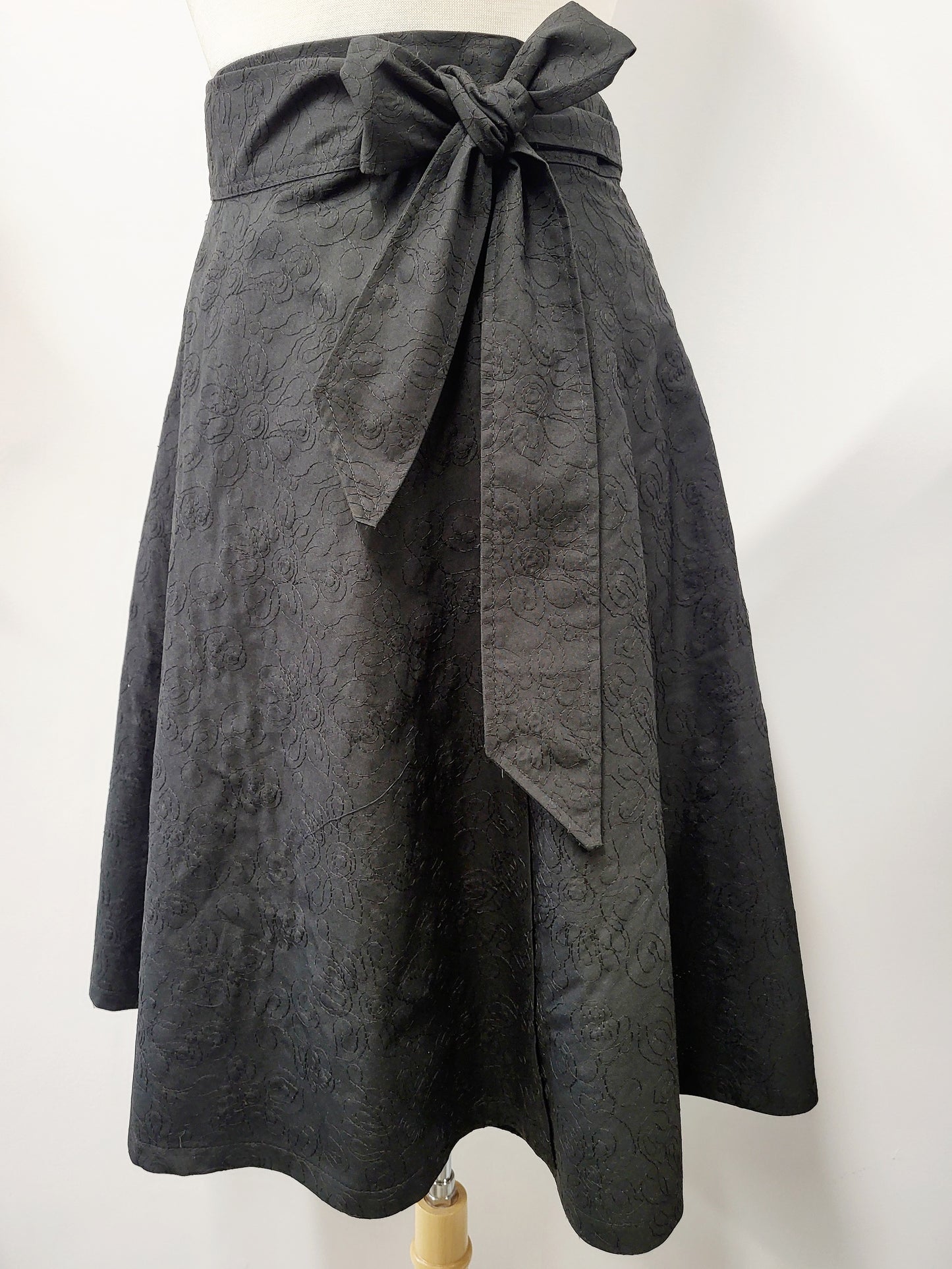 Tone-on-tone embroidered cotton wrap skirt