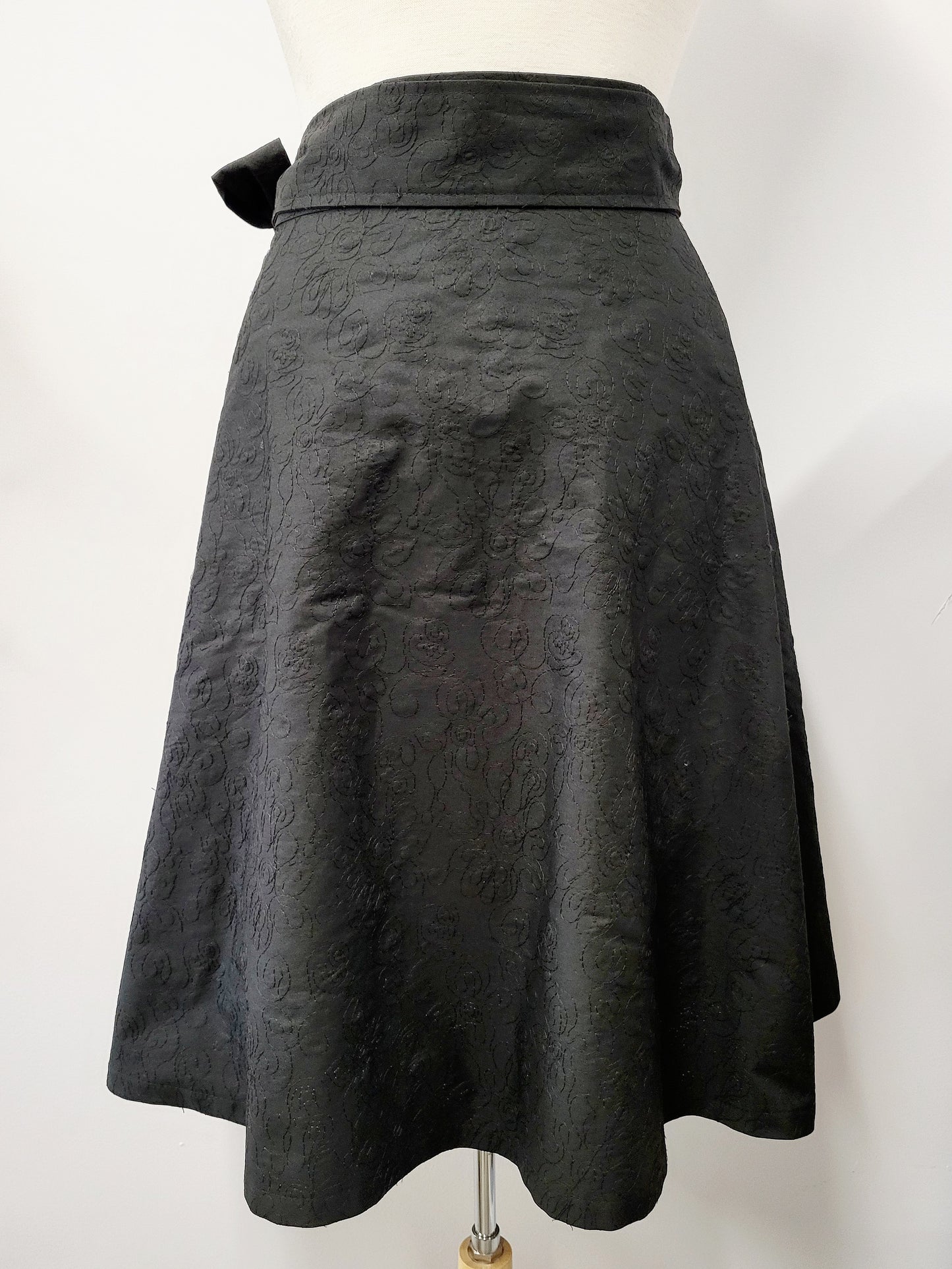 Tone-on-tone embroidered cotton wrap skirt