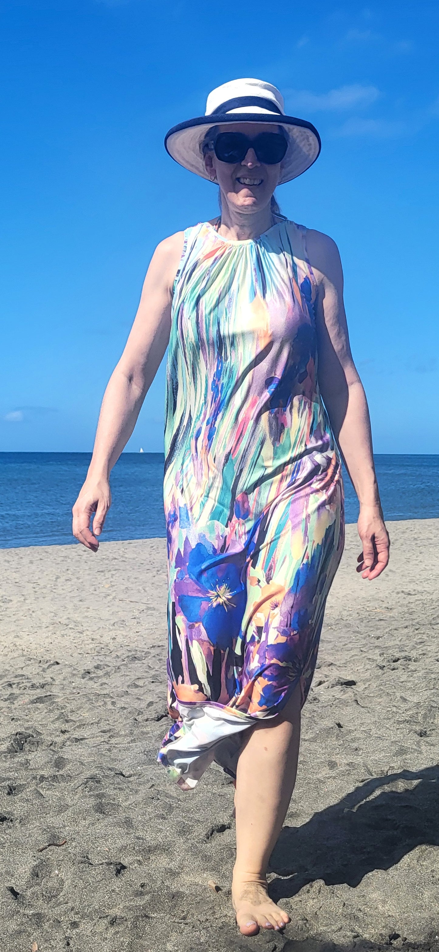 Long "Lucie" dress with Caribbean print.