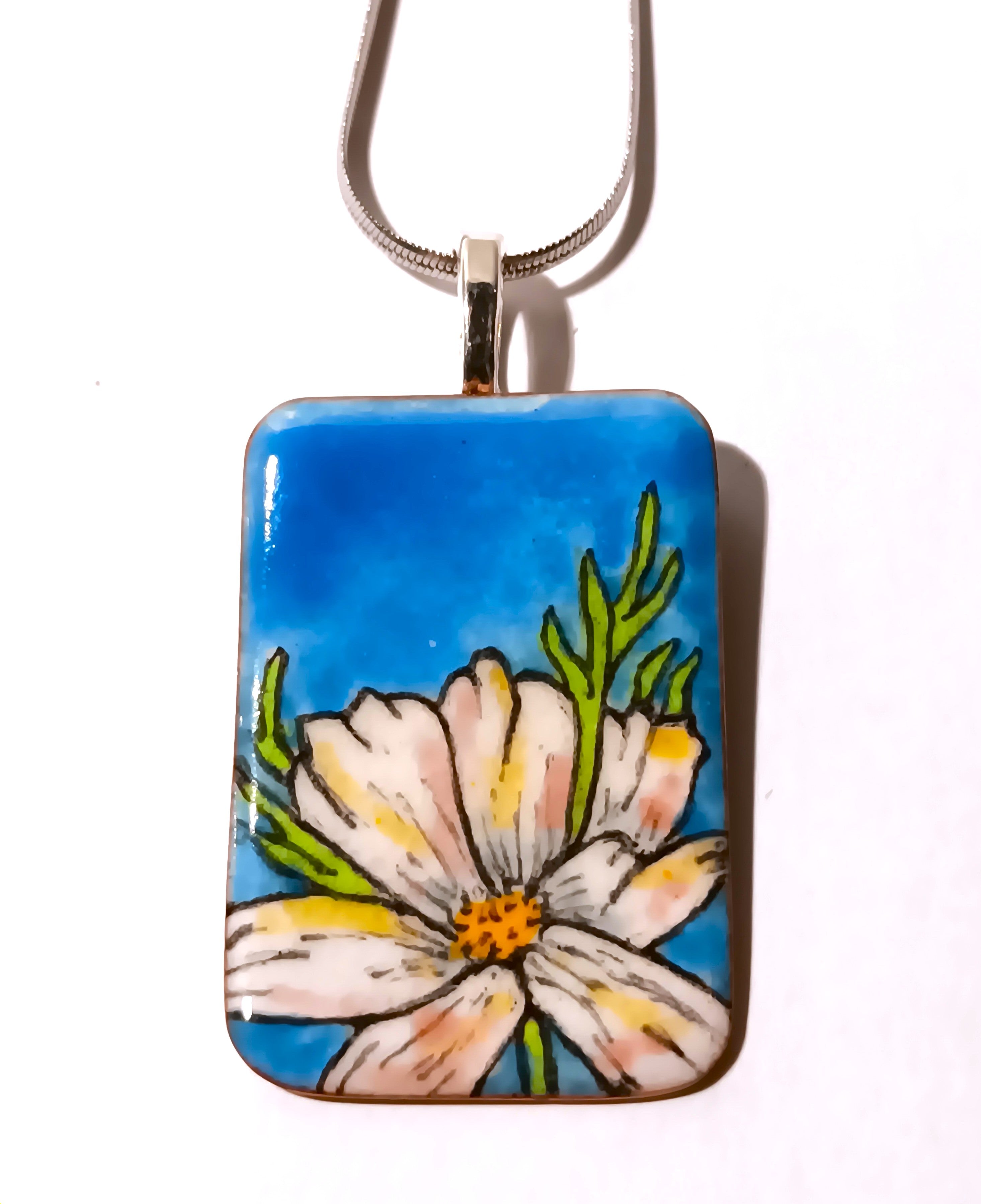 CHA - Pendentif en émail sur cuivre - Collection Flora 2 bleu
