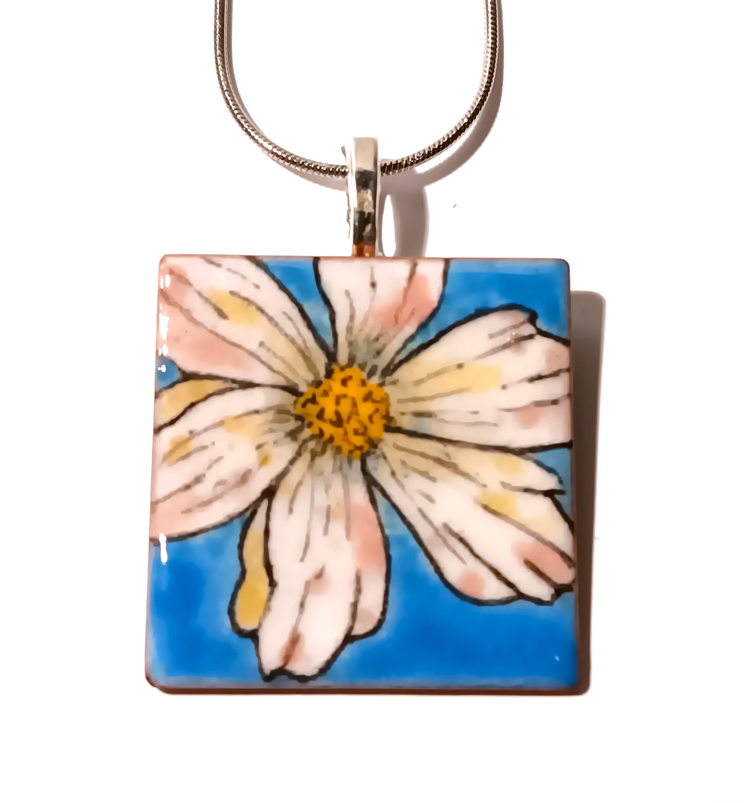 CHA - Pendentif en émail sur cuivre - Collection Flora 2 bleu