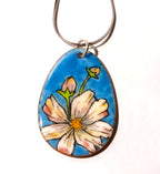 CHA - Pendentif en émail sur cuivre - Collection Flora 2 bleu