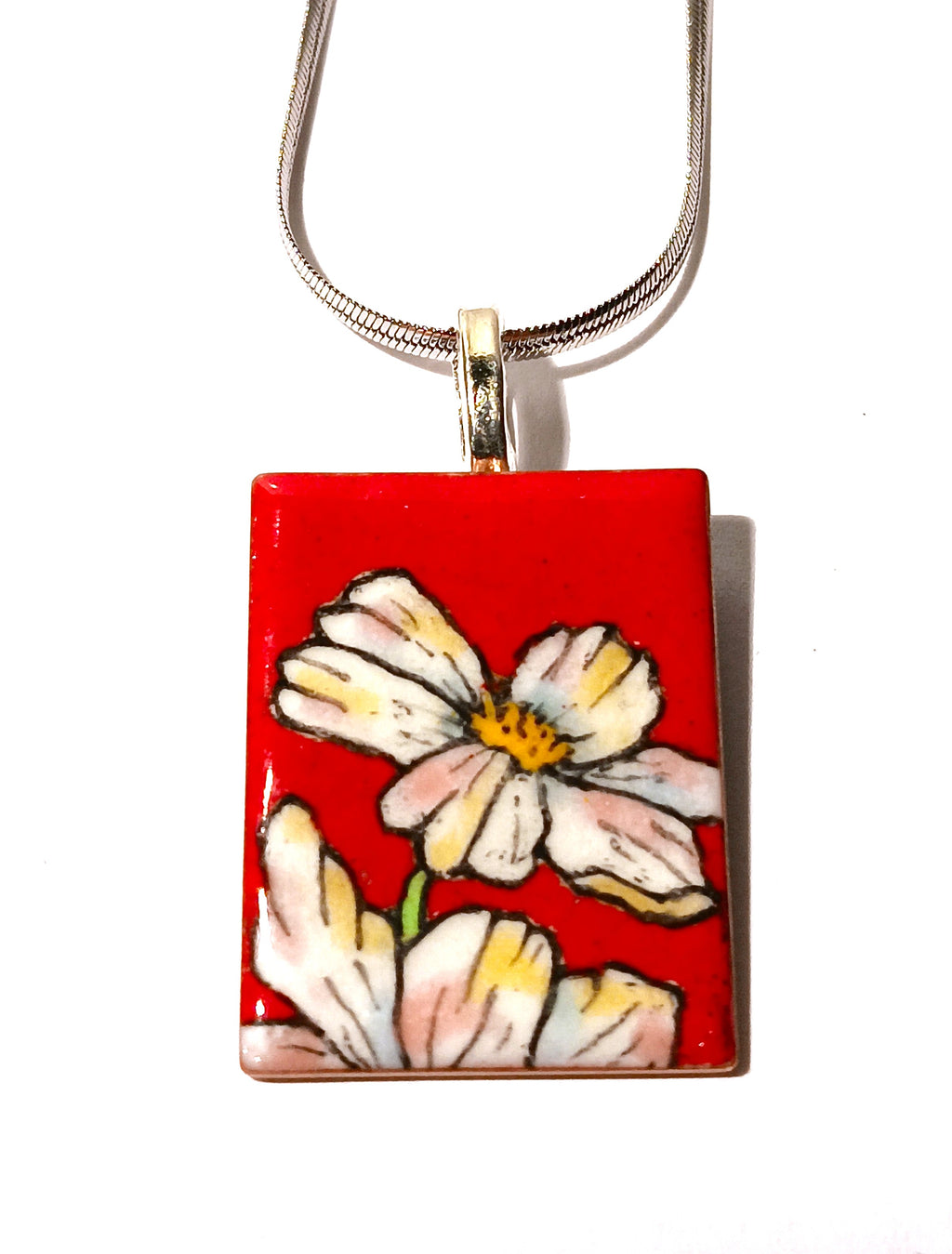 CHA - Pendentif en émail sur cuivre - Collection Flora 2 rouge