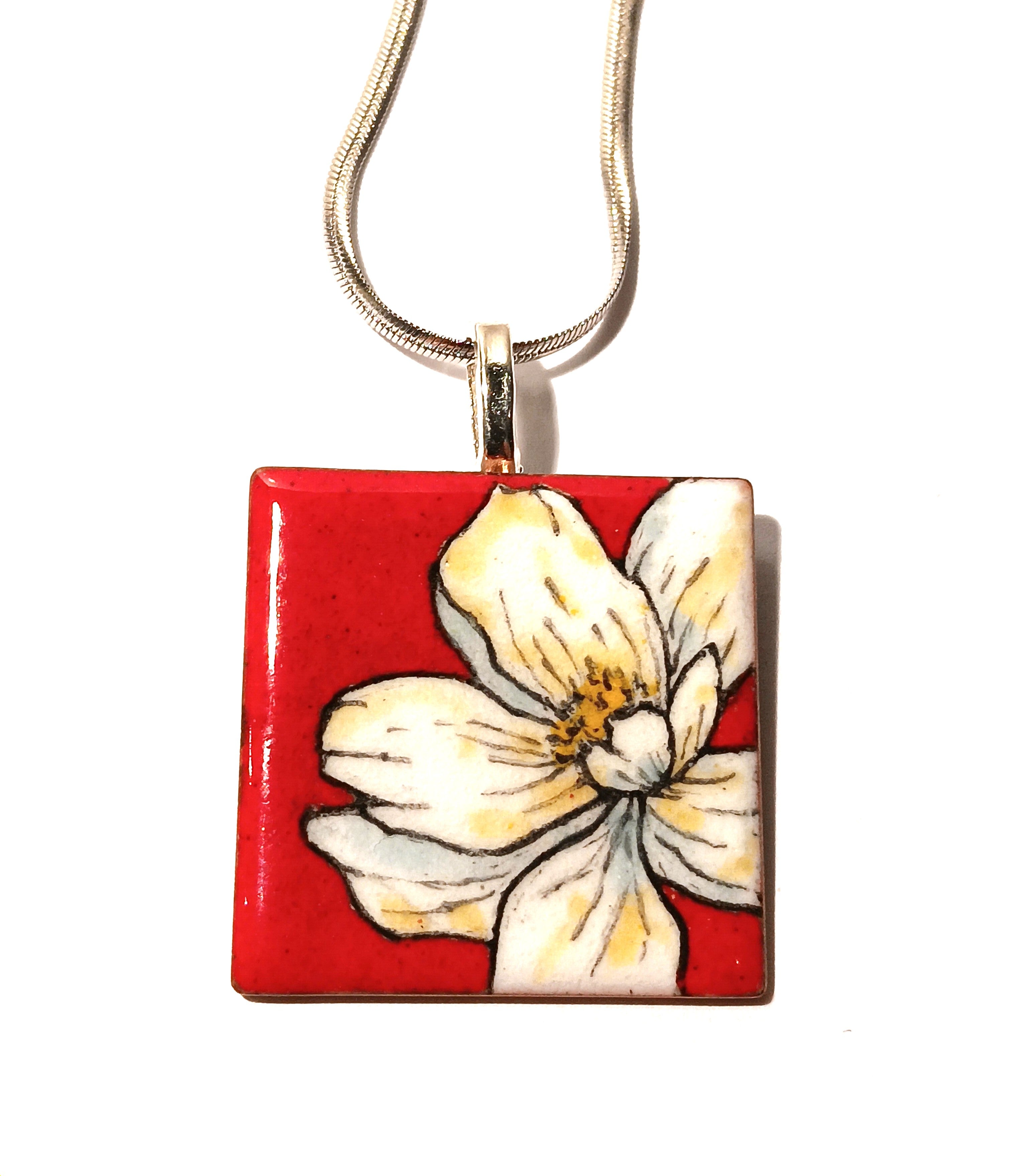 CHA - Pendentif en émail sur cuivre - Collection Flora 2 rouge