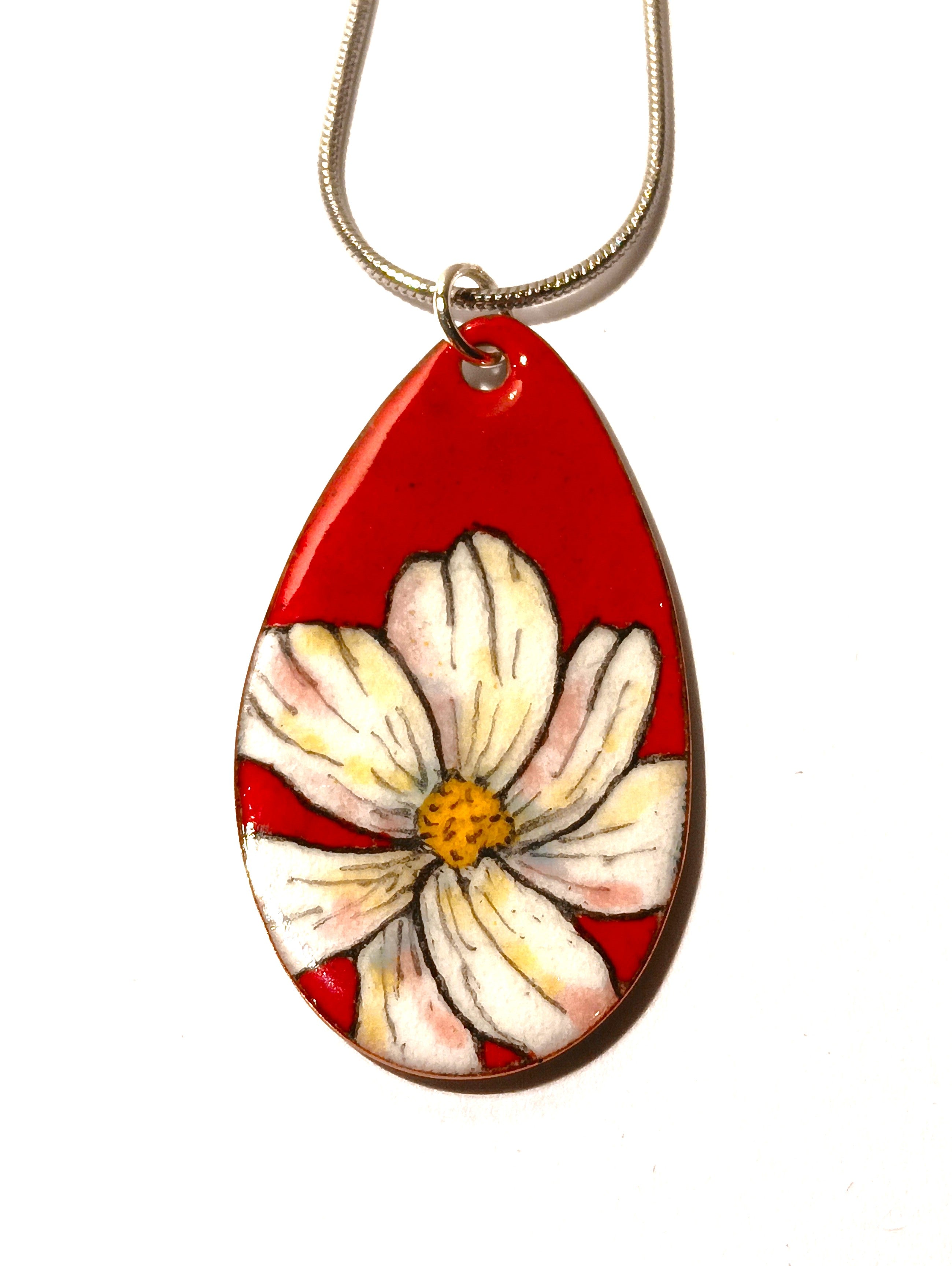 CHA - Pendentif en émail sur cuivre - Collection Flora 2 rouge
