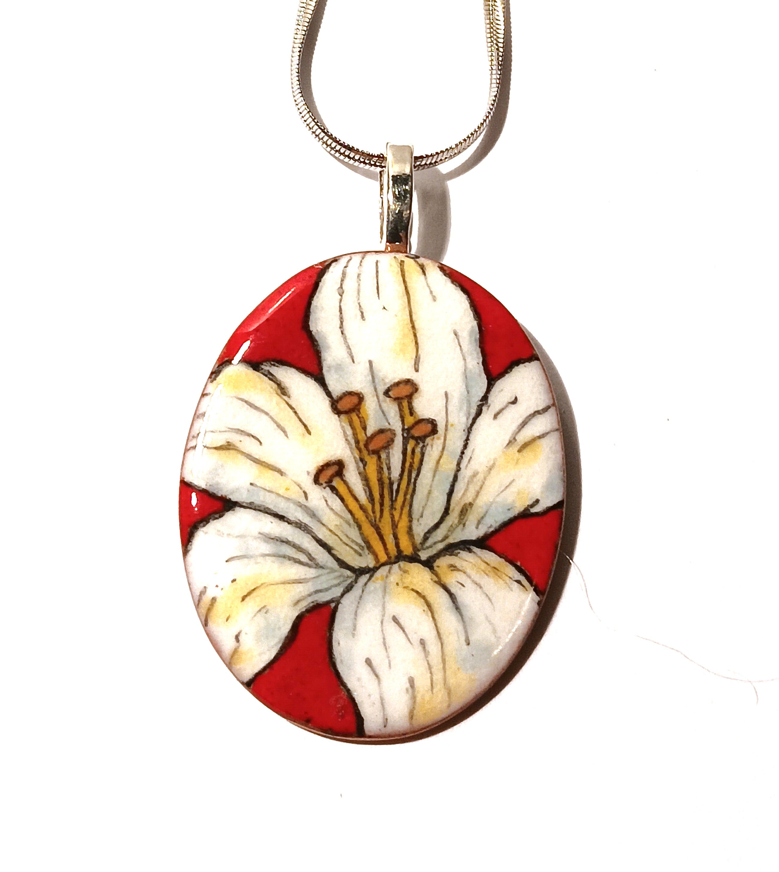 CHA - Pendentif en émail sur cuivre - Collection Flora 2 rouge