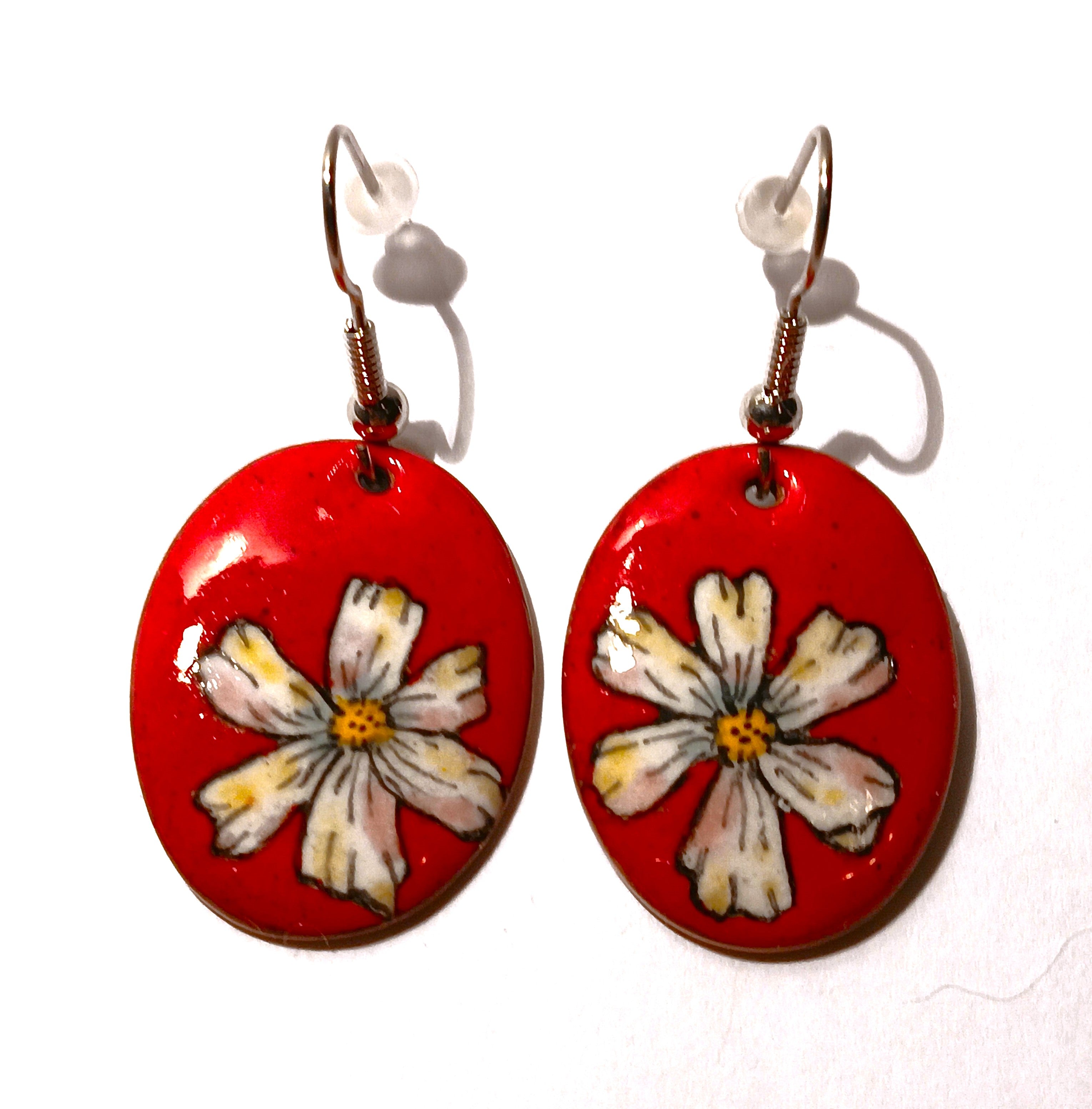 CHA - Boucles d’oreilles en émail sur cuivre - Collection Flora 2 rouge