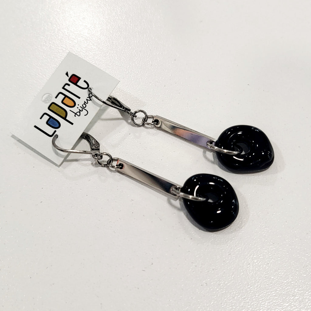 LAP - Boucles d'oreilles en verre fusionné noir